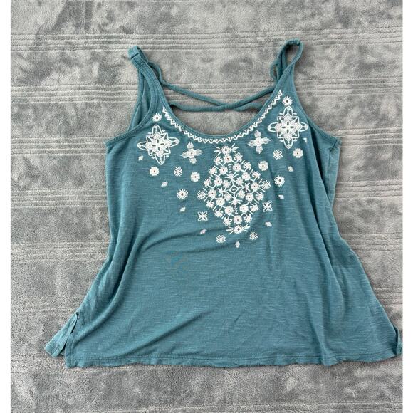 Aeropostale Tops - AeropostaleTeal Rayon Embroidered Cropped Boho Tank Top Women's XS